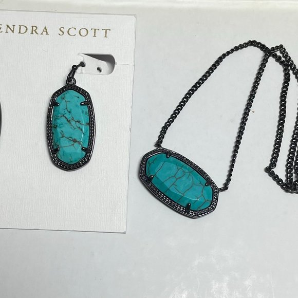 Kendra Scott Gunmetal and Veined Turquoise Dylan and Dani Set - Picture 4 of 7